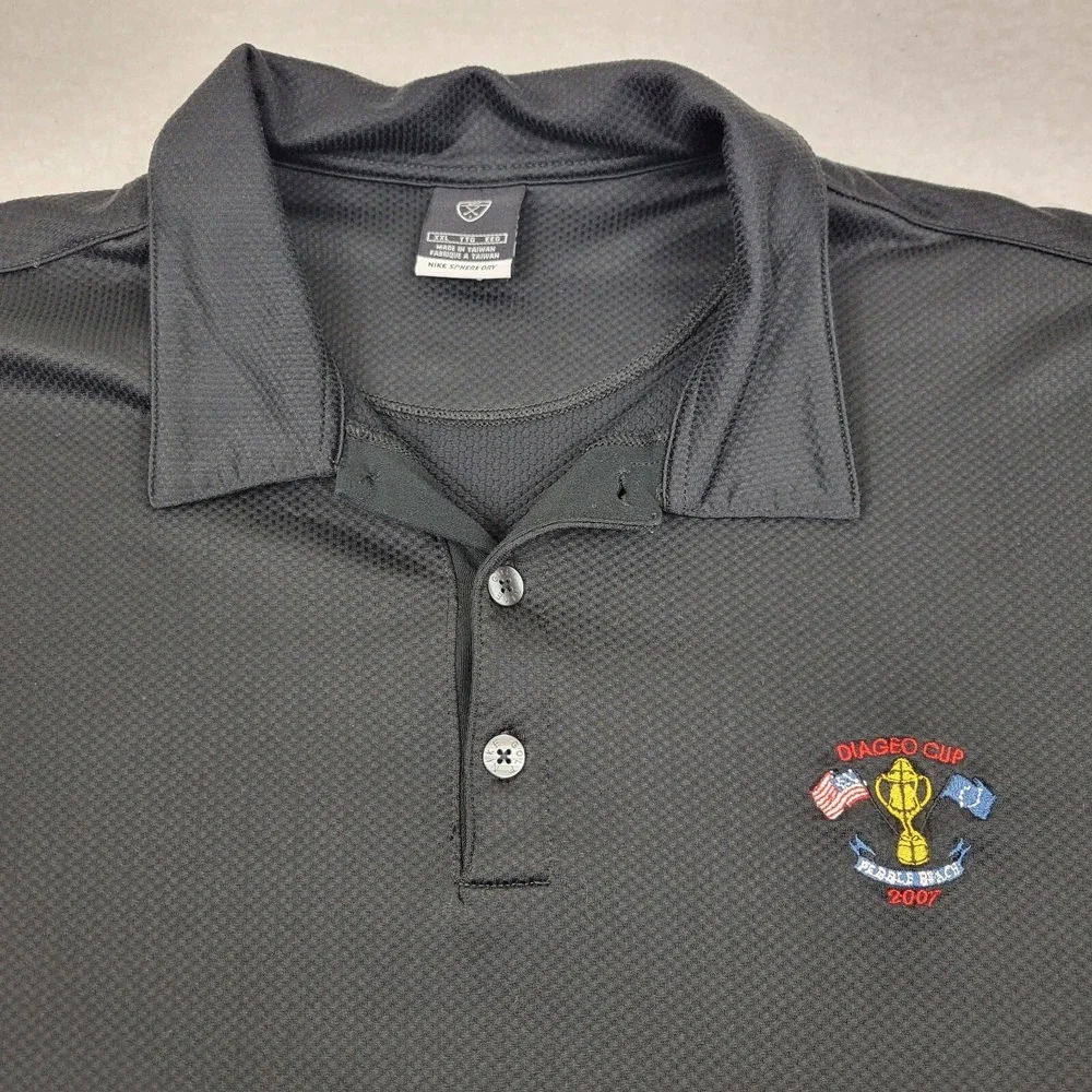 Nike Golf Sphere Dry Pebble Beach Polo Mens XXL Black Long Sleeve READ